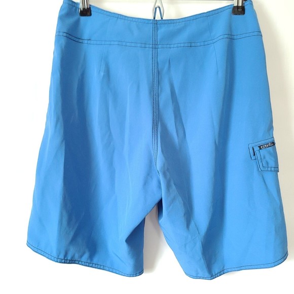 EZEKIEL Mens Tie Waist Swim Board Shorts Sz 28 Blue Logo Pocket - Picture 3 of 8